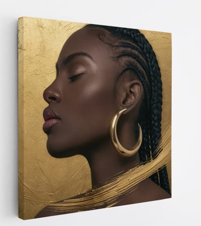 Saammp Canvas Schilderij - Afrikaanse Vrouw met goude sieraden - abstract - 20x20 - Foto op canvas - Wanddecoratie - Muurdecoratie Woonkamer - Slaapkamer decoratie - Canvas Print