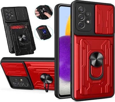 Hoesje Geschikt Voor Samsung Galaxy A23 4G hoesje met Ring houder - camera lens protector en pashouder – Rood