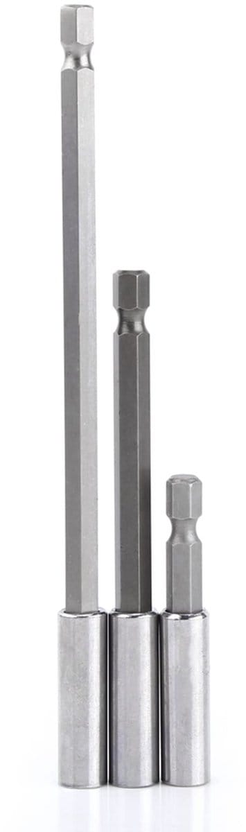 Allecto - Elektrische Boor Extension - Hex Shank - 3 Stuks - Schroevendraaier Bit Houder - Carbon Staal - Geschikt voor Visseuse - 3 Onderdelen