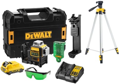 DeWALT DCE089D1GTRI 10.8V Li-Ion accu Kruislijnlaser in koffer (1x 2,0Ah accu) + statief - 30m