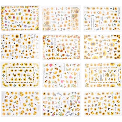 Set van 12 zonnebloem nagelstickers voor nagelkunst, doe-het-zelf nageldecoratie en manicure. beige