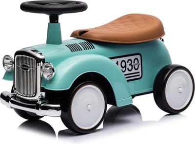 VROOOMY Classic 1930 Retro Loopauto 1 tot 3 jaar – Oldtimer Loopauto met EVA-rubberen banden & Claxon – Binnenspeelgoed Peuter met Blokstandaard & Cadeaubox – Groen