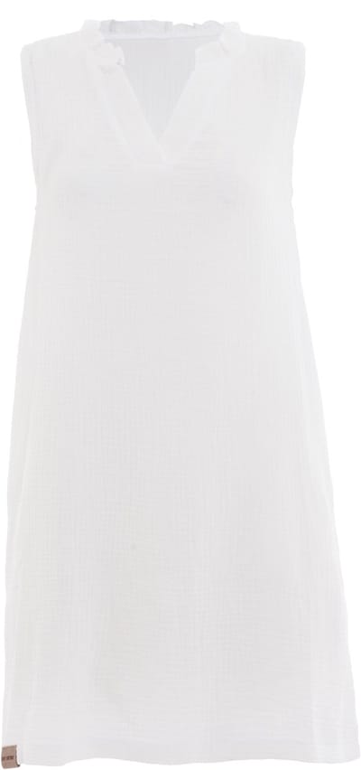 Knit Factory Sola Dames jurk - Zomerjurk - Casual dames jurk - Luchtige Mousseline Jurk - Zomer kleedje - 100% Ecologisch Katoen - V-hals - Tot net boven de knie - Woolwhite - 36/38