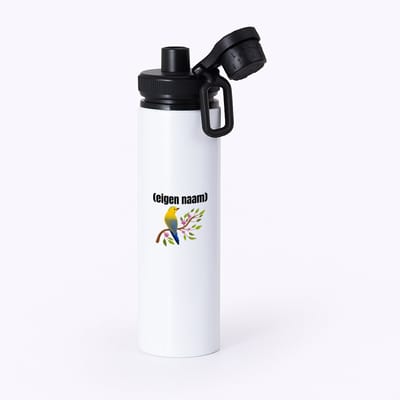 Hacebo® - vogel in een boom met eigen naam waterfles met draaidop zwart - Vogels - dieren liefhebber - iemand die houdt van vogels - verjaardag - cadeau - kado - geschenk - water fles - 850ML
