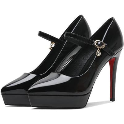 Dames 12cm hoge hakken 3cm plateau rode onderkant pumps dames leren stiletto extreme hakken dikke nachtclub prom fetish schoenen 37 black