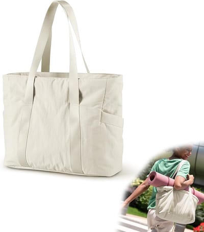 Grote waterdichte plunjezak - Boodschappentas voor dames - Reistas voor dames - grote schoudertas - draagtas met yogamatgesp voor weekendexcursies, werk, studie, reizen, winkelen, sportschool,yoga en sauna en meer - gebroken wit