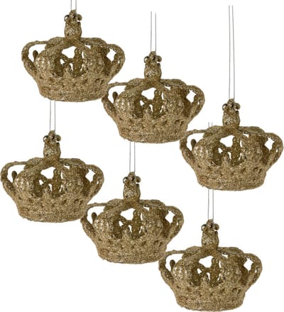 Christmas Decoration kersthangers kroontjes - 6x -champagne -7,5 cm