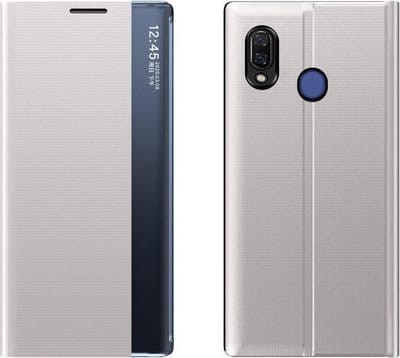 Smart Clear View Cover met Magneetsluiting + Glas Screenprotector voor Galaxy A40 – Zilver