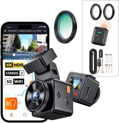 VANTRUE Element 1 Pro 4K Mini Dash Cam Voorkant, STARVIS 2 Plate Pix™ HDR Nachtzicht Autocamera, 5G WiFi GPS, 1,54'' scherm, LTE,Spraakbesturing, 24H Gebufferde Parkeermodus【Gratis bij aankoop: 40mm CPL-filter*2 +VP05 Hardwire Kit +Afstandsbediening】