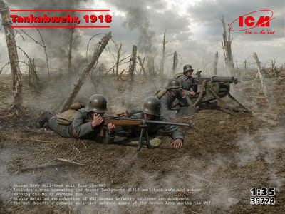 ICM Modelbouwpakket Militaire voertuigen - 35724 Tankabwehr 1918 - WWI Duitse Antitankeenheid - 4 Figuren Plastic - 1:35 - Modelbouw