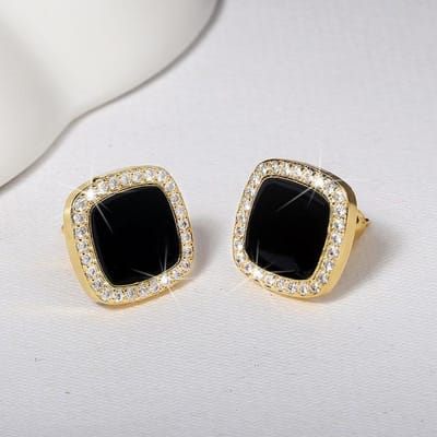 Klassieke 14k gouden sieraden zwarte obsidiaan stud oorbel voor vrouwen Aros Mujer Oreja Orecchini 14k gouden oorbel zwarte topaas sieraden black