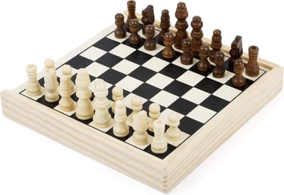 Schaakspel Reisvariant - Houten Schaken - Onderweg Spelen - FSC Hout - 15 x 15 x 2 cm - Meerkleurig