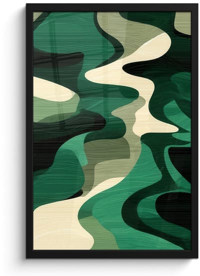 Poster in lijst - Fotolijst 40x60 cm - Posters - Abstract - Camouflage - Groen - Posterlijst zwart - Decoratie - Wanddecoratie woonkamer - Muurdecoratie slaapkamer