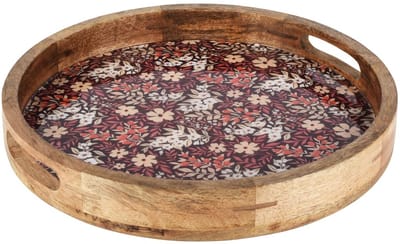 Dekoratief | Dienblad rond 'Retro Flower', hout/email, 35x35x5cm | A258028