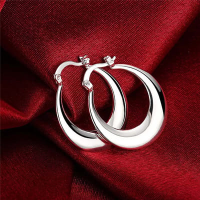 Boucles d'oreilles créoles simples et lisses en argent sterling 925 pour femmes, bijoux en argent sterling brown