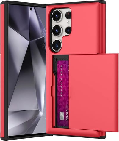 Hoesje Geschikt voor Samsung S24 Ultra Hoesje Rood - shockproof Backcover met pasjeshouder - Ruimte voor 2 pasjes