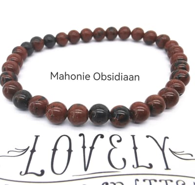Armband – Edelsteen - Mahonie Obsidiaan - 6mm Kralen - 18 cm - Werking - inzichtgevende en reinigende steen