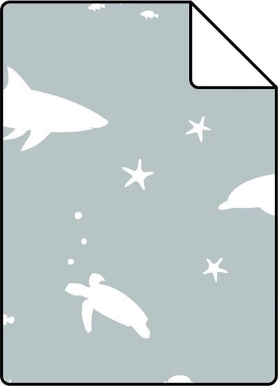 Proefstaal ESTAhome behang onderwaterwereld vergrijsd blauw - 26.5 x 21 cm - 131472-S