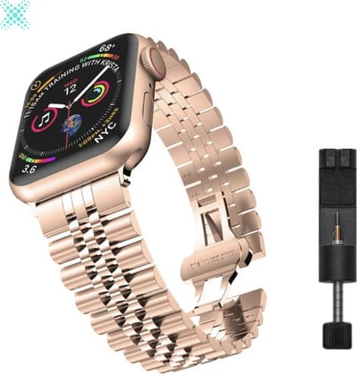 MY PROTECT - Luxe Metalen Jubilee Bandje - Geschikt Voor Apple Watch Bandje - Series 1/2/3/4/5/6/7/8/9/10/SE/Ultra - 44mm - 45mm - 46mm - 49mm - Rosé