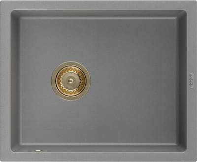 Mexen Pedro granieten gootsteen 1-komor 560 x 460 , grijs, gouden sifon - 6508561000-71-G