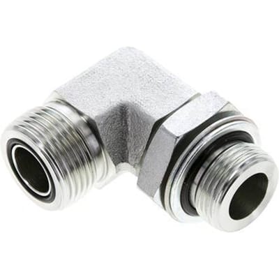 UN 1-3/16''-12 x G 3/4'' Buitendraad Verzinkt Stalen L-Fitting 90graden ORFS 400 Bar - Hydrauliek - FL2E-M-EZE-103U-034G-O
