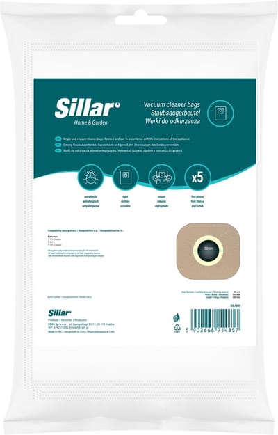 Sillar, stofzuigerzakken, synthetisch, anti-allergeen, 3 filterlagen, vervanging voor 6.904-084.0, geschikt voor stofzuigers Karcher T7/1 Classic T8/1 L T11/1 Classic, 5 stuks