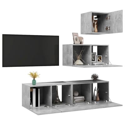 vidaXL - 4-delige - Tv-meubelset - bewerkt - hout - betongrijs