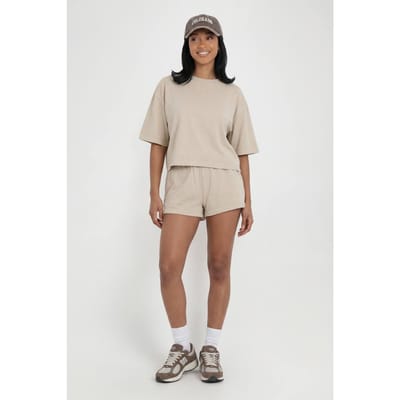 boohoo Dames Gewassen Cropped Boxy T-shirt En Sweat Short Set | Steen | Maat: Small