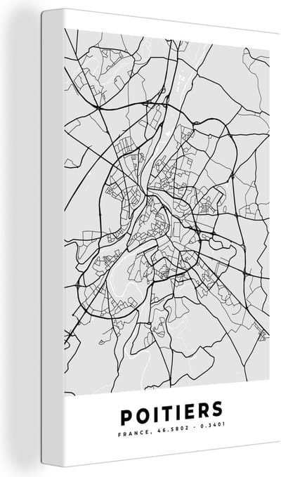 Canvas Schilderij Poitiers - Plattegrond - Frankrijk - Kaart - Stadskaart - 20x30 cm - Wanddecoratie