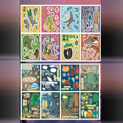 16/8 Vellen Italiaanse Brainrot Sticker Tungtungtung Sahur Tralalero Tralala Haai Stickers Maak een Gezicht Puzzelspel Verjaardagscadeau