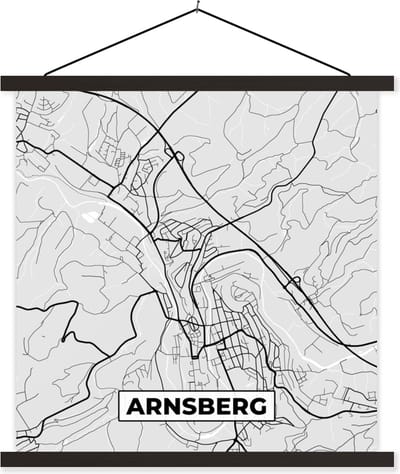 Posterhanger incl. Poster 60x60 cm - Schoolplaat - Duitsland - Stadskaart - Plattegrond - Arnsberg - Kaart - Textielposter - Zwarte latten - Stadskaart