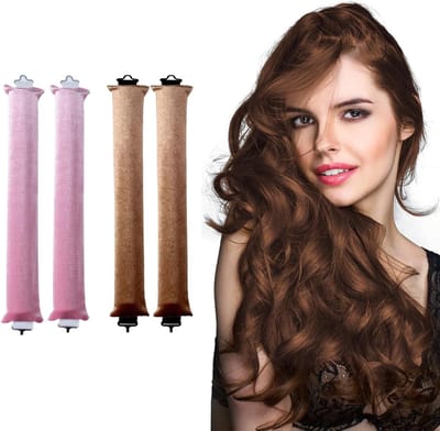 4 Pieces Night Curlers for Heat Free Curls on Long Hair - Curling Iron for All Hair Types - DIY Curling Band Hairstyle Set