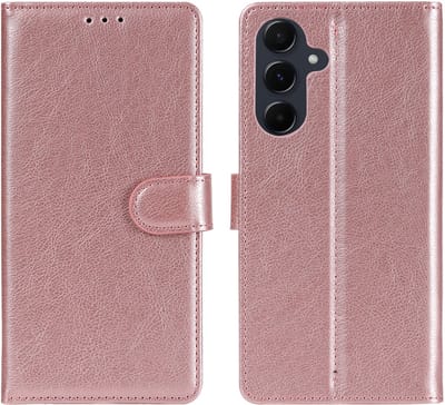 Ntech Hoesje Geschikt voor Samsung Galaxy A17 Hoesje Rose Goud - met Pasjeshouder en Standaardfunctie – bookcase Portemonnee