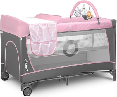 Reisbed 2 in 1 - Flower design - 65 x 125 x 76 cm - voor kinderen tot 15 kg - matras - organiser - verschoonopzet - speelgoedbeugel - interactief speelgoed - 2 wielen - compact - draagtas