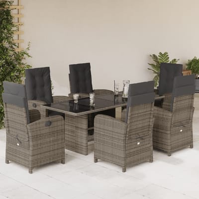 vidaXL - 7-delige - Tuinset - met - kussens - poly - rattan - grijs