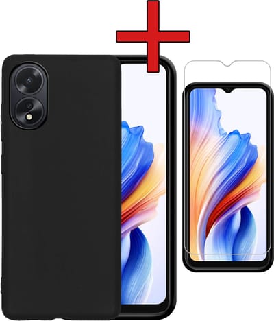 Hoesje - Met Screenprotector - Geschikt voor OPPO A38 - Sterk & Shockproof - Telefoon Hoes - Back Cover - Siliconen Case - Telefoonhoes - Zwart