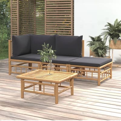 vidaXL - 4-delige - Loungeset - met - kussens - bamboe - donkergrijs