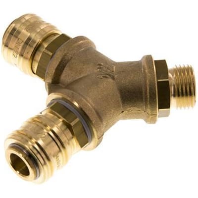Messing DN 7.2 (Euro) Luchtkoppeling Snelkoppeling G 1/2 inch Buitendraad Wandmontage 2-weg - CLS7-M-B-2W-012