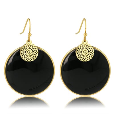 My Bendel - Grote Goudkleurige Oorbel Onyx 40mm - Elegante Onyx Oorbel met Goudkleurige Accent 40mm - met Luxe Cadeauverpakking | Sieraden Voor Dames
