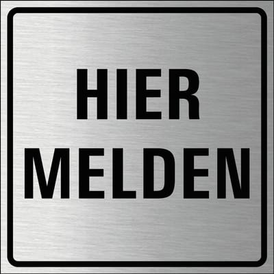 Hier melden bordje, geborsteld aluminium 150 x 150 mm