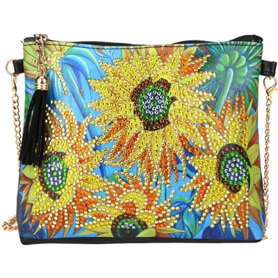 Diamant Schilderij Portemonnee Zwart PU Leer Zonnebloem Patroon Schoudertas DIY Handgemaakt Ambacht Cadeau yellow