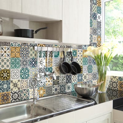 Zelfklevende tegelmuurstickers voor keuken en badkamer - 60 JULIONIO cementtegelstickers - 60 stickers 20x20cm