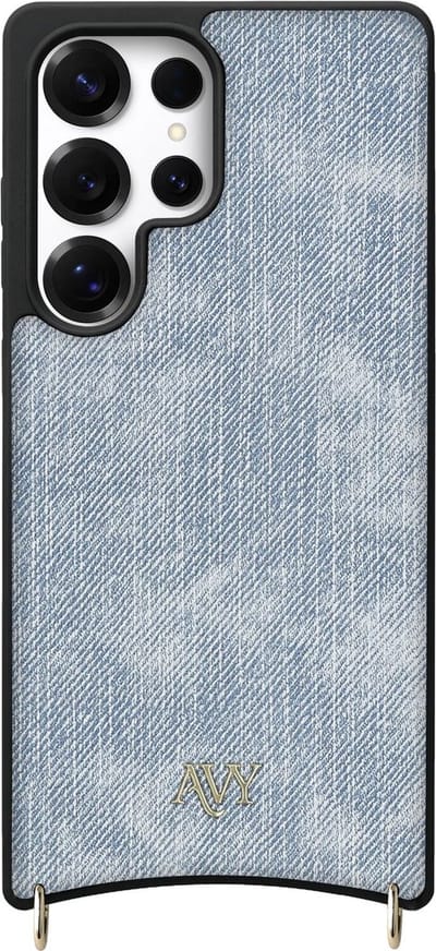 AVY Leren Hoesje geschikt voor Samsung Galaxy S25 Ultra | Compatibel met MagSafe | Kunstleren Case | Back Cover | Haakjes voor koord | Denim