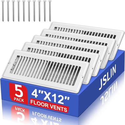 Set van 5 Vloeroosters 4x12 - Verwarming en Ventilatie Afdekking voor Vloer en Plafond - Wit Staal