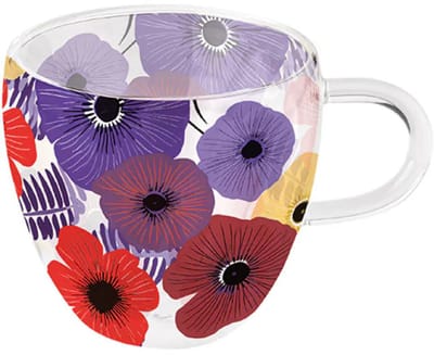 Ambiente Colourful Flowers Lila Dubbelwandig Glas 0.2L – Bloemen Design Paars set van 6