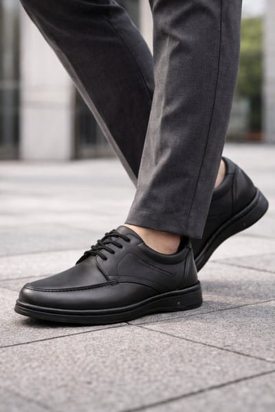 Nette Leren Schoenen- Veterschoenen- Herenschoenen- Comfort Schoenen- 605- Zwart 40