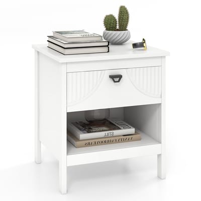 COSTWAY Nachtkastje met lade, 2 niveaus, bijzettafel met open plank, nachtkastje van hout, nachtkastje, banktafel, boxspringbed, voor woonkamer, slaapkamer, wit, 45 x 40 x 50 cm (1)