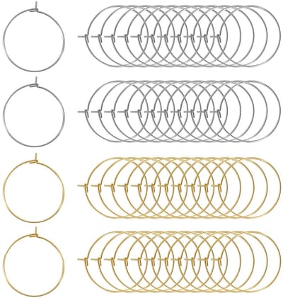 Dailygoods- Wijnglashangers 100 Stuks - Roestvrij Staal - 25mm - Zilver/Goud - Lichtgewicht - Perfect voor Feestjes - Wijnmarkers