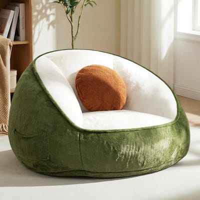 HOMMPA XXL Zitzak Avocadogroen – Memory Foam Relaxstoel met Rugleuning – Kunstkonijnenbont Hoes – Inclusief Kussen & Zijvak – 120×110×80 cm