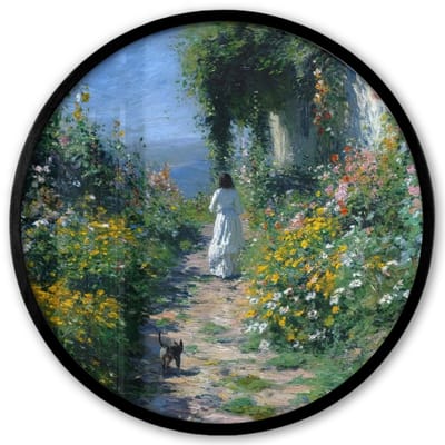Poster in lijst Rond - Fotolijst 40x40 cm - Posters - Kat - Vrouw - Bloemen - Huis - Ronde posterlijst zwart - Decoratie - Wanddecoratie woonkamer - Muurdecoratie slaapkamer